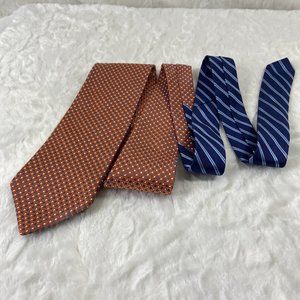 Tommy Hilfiger Orange & Blue Geometric Dark Blue Stripes Neck Tie 100% Silk